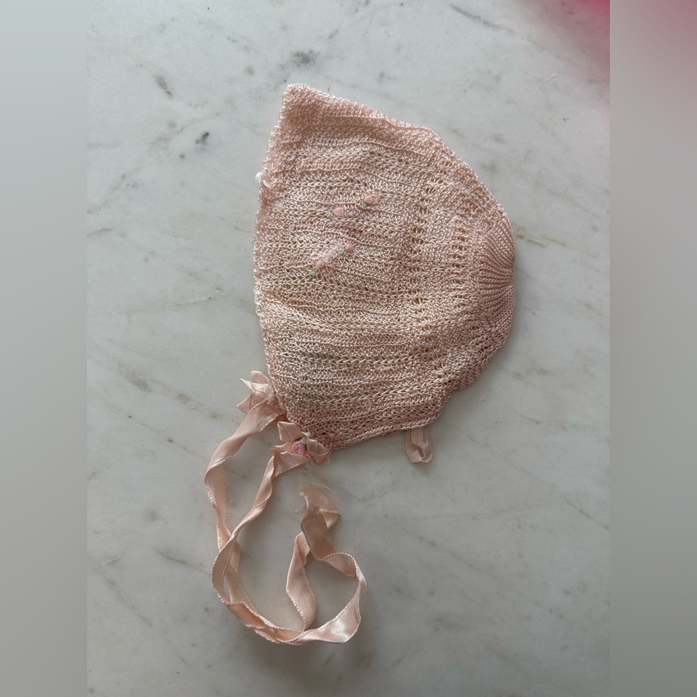 Vintage Handcrafted Pink Baby Bonnet